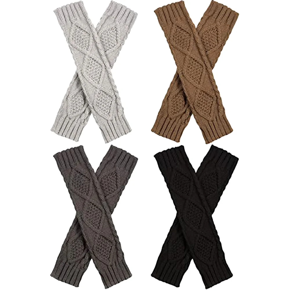 

4Pairs Warm Arm Sleeves Knitted Winter Fingerless Gloves Half-Finger Oversleeves for Women Stylish Durable Arm Warmers