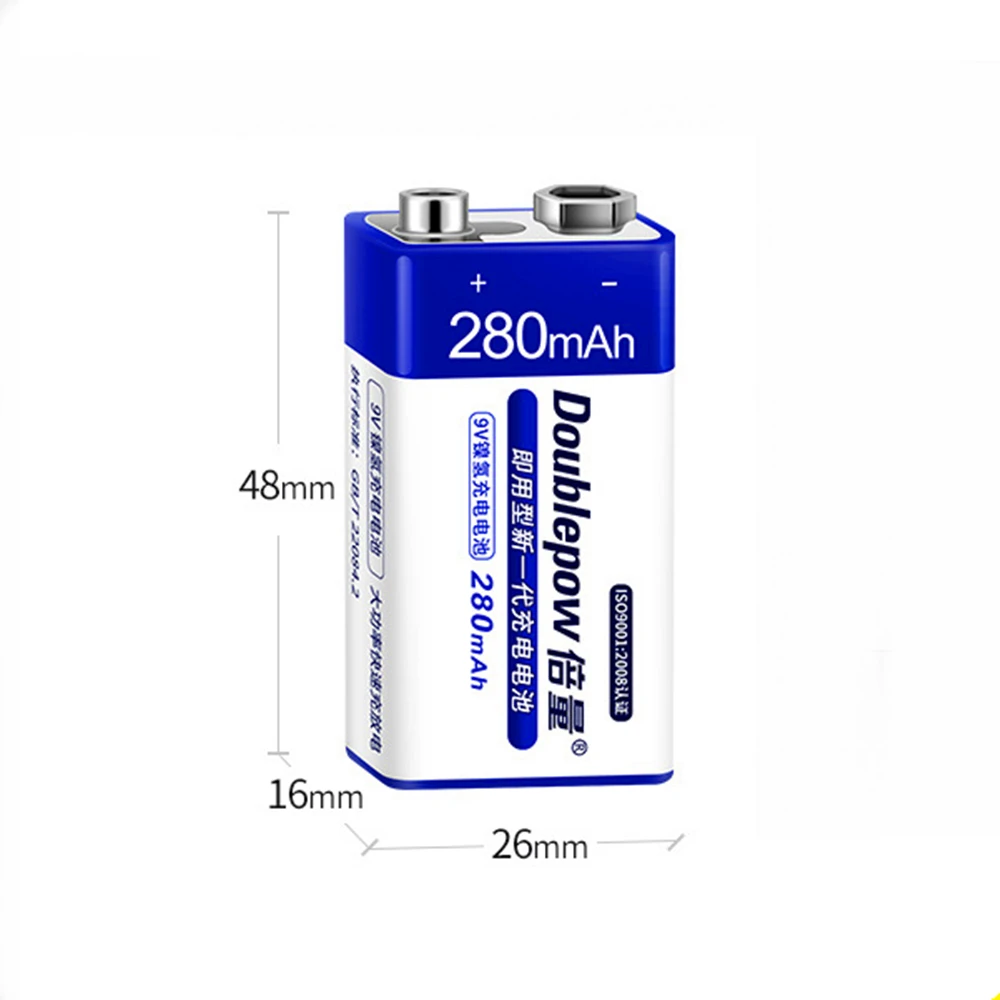 1pcs/lot 9v Ni-MH rechargeable battery 280mAh rechargeable battery instrumentation 9-volt Ni-MH battery