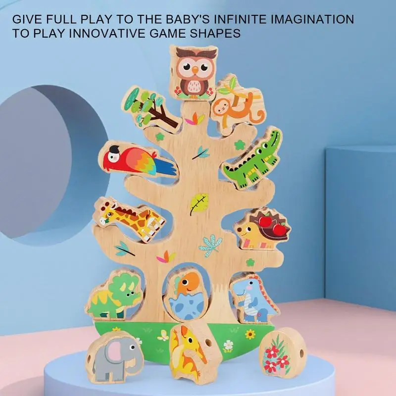 スタッキングブロックセット,子供と幼児のための木製の動物のバランスゲーム