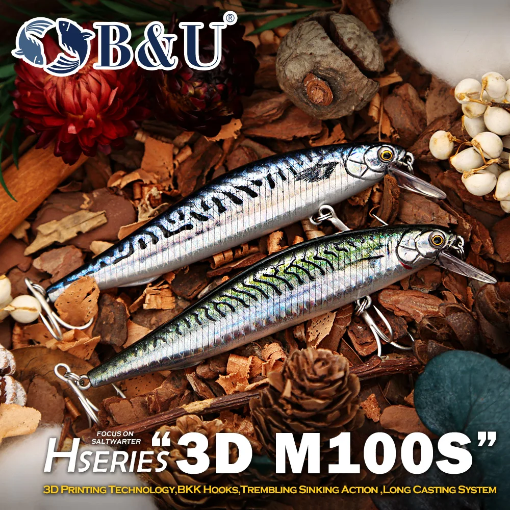 Воблер B&U Long Casting Sinking Minnow для морской рыбалки, тонущий, жесткий, искусственная приманка с крючками BKK для ловли баса и скумбрии