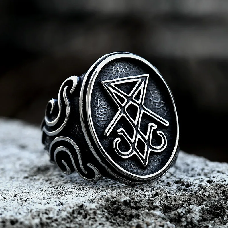 BEIER 2022 Updated Design Vintage Lucifer Satan Signet Ring  Men\'s Ring Gothic Style Amulet Witchcraft Wicca Wholesale Jewelry