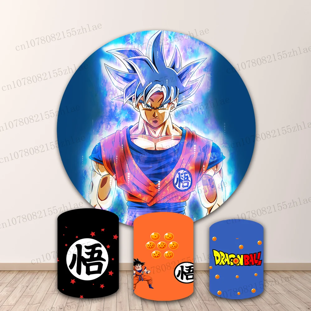 

Dragon ball Birthday Party Photo Backdrop Baby Shower Photography Backdrop Round&Cylinders Plinth Covers Banner