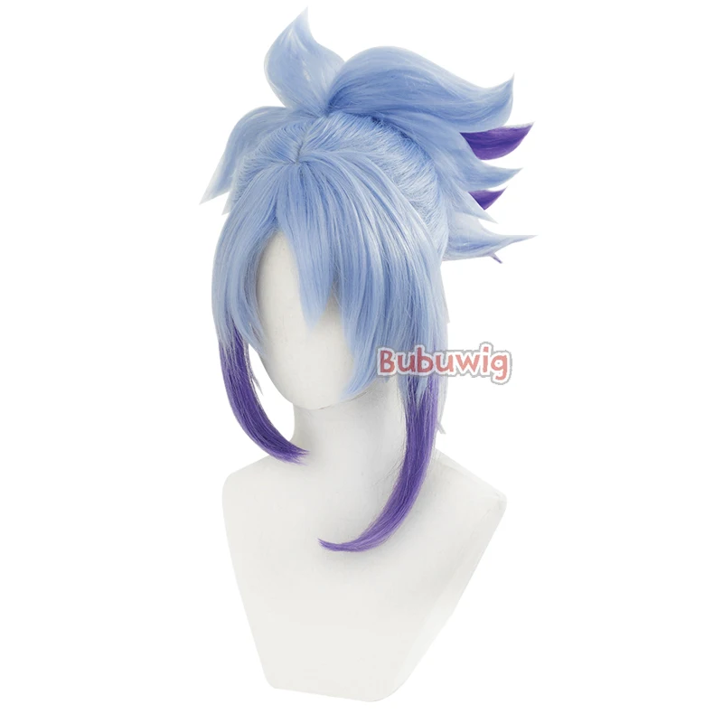 Bubuultraviolet Akali Cosplay Perruques de cheveux synthétiques pour femmes, LOL Star, Panoramic Akali, Bleu mélangé, Violet, Perruque queue de cheval, Degré de chaleur, 40cm de long