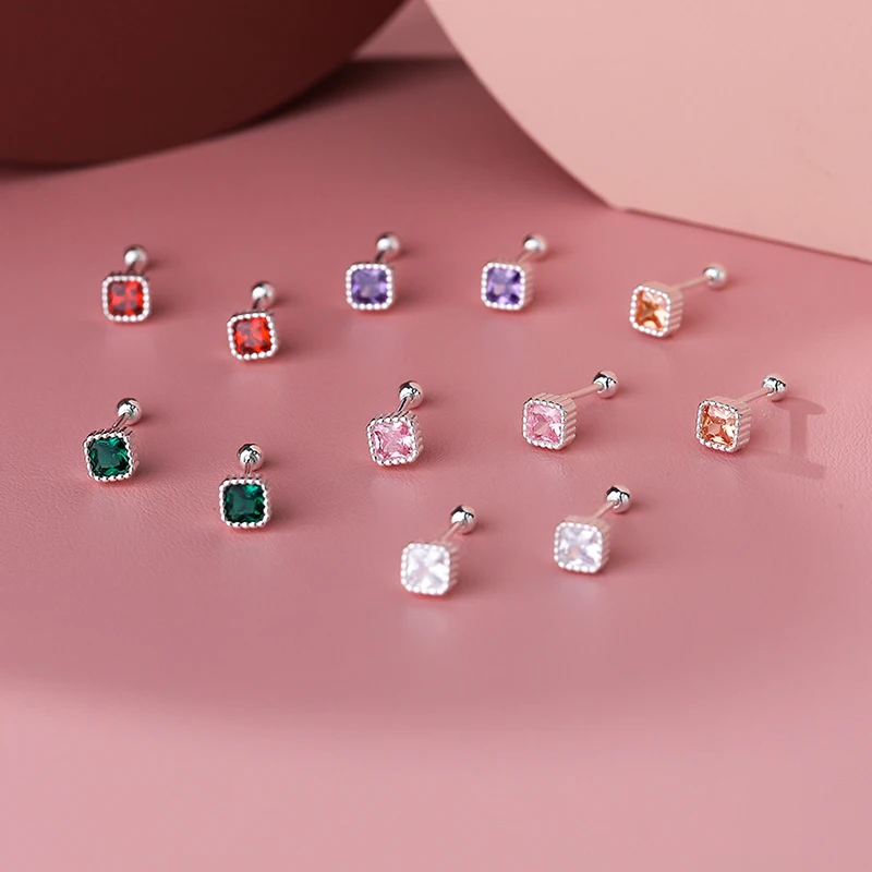 INZATT Trendy Real 999 Sterling Silver Zircon Square Piercing Screw Ball Bead Stud Earrings for Women Classic Fine Jewelry - Image 5