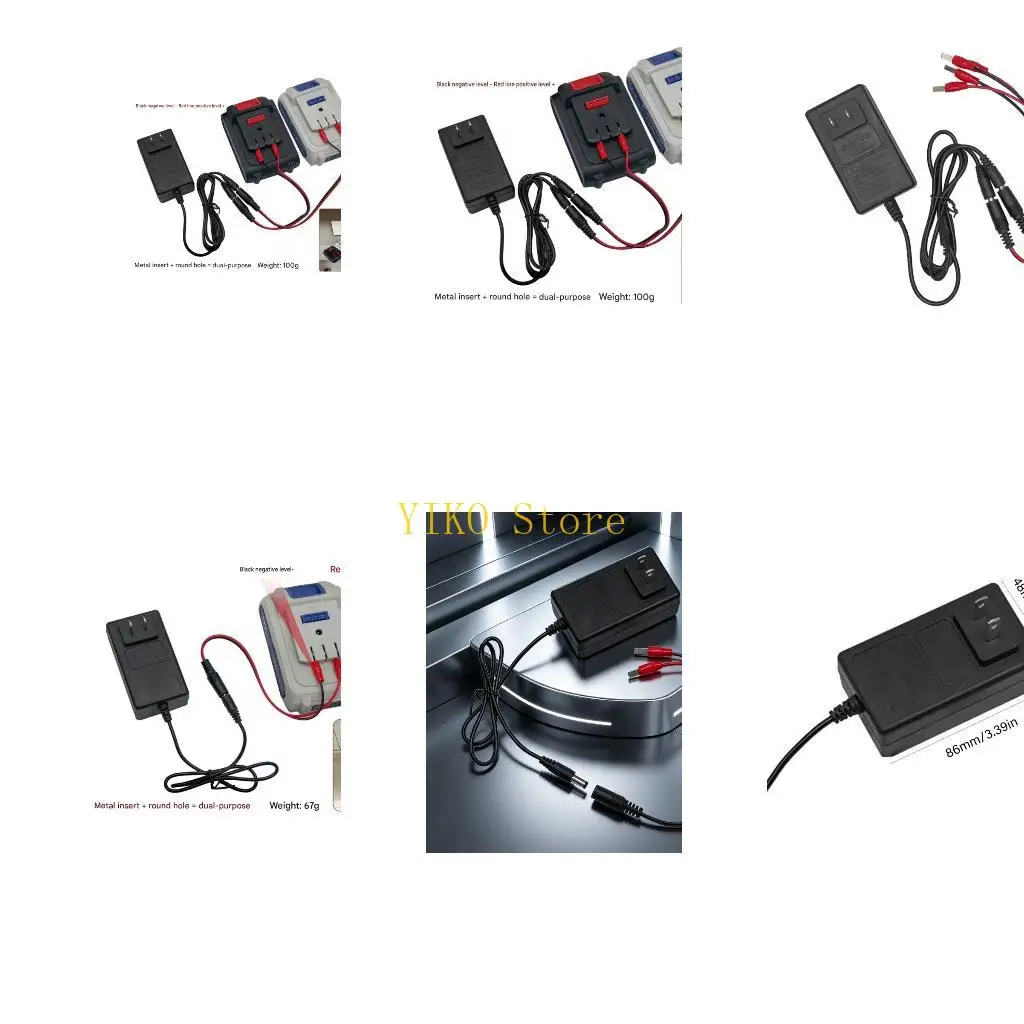 K32C 21V 1A Lithium Batteries US Plugs Wall Adapter, 5.5X2.5Mm Clip Leads for Wireless Tool Battery Pack Charging Dock