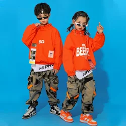 Hip Hop Boys Solid Color Pullover Camouflage Pants Girls Sweatshirt Joggers Costume Kids Jazz Dance Clothes Set Child Streetwear