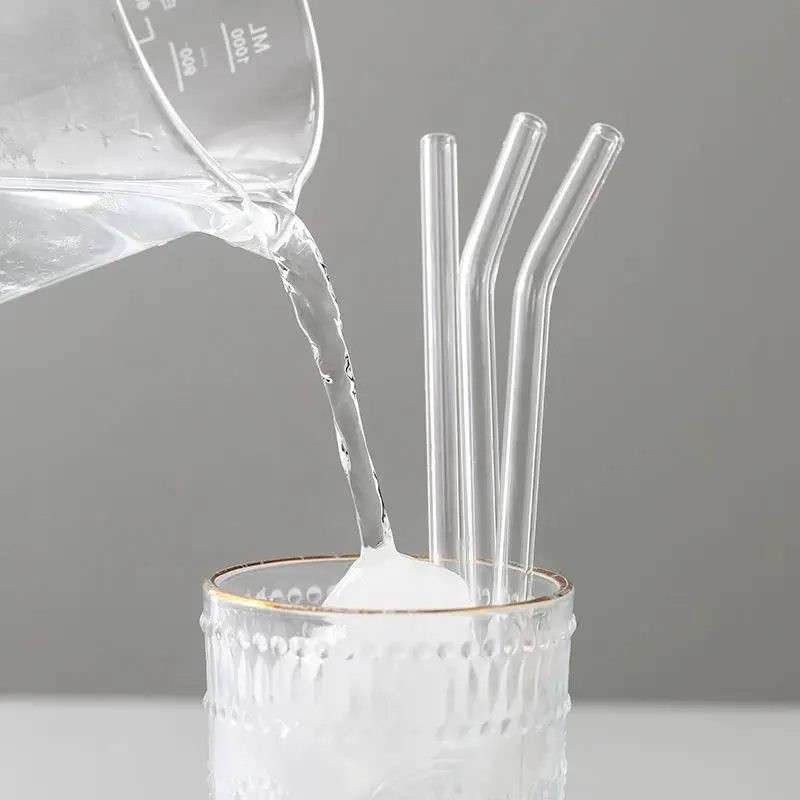 Reusable  Set High Borosilicate Smoothie Cocktails Straw Healthy Eco Friendly Drinking Straw With Cleaning Brush
