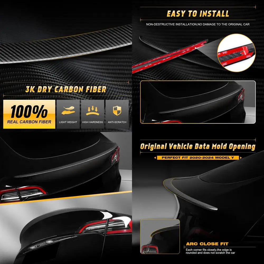 

3K Carbon Fiber Spoiler for Tesla Model Y 2024-2020 Rear Lip Trunk Matte Spoiler for 2024-2020 Tesla Model Y Accessories Matte C