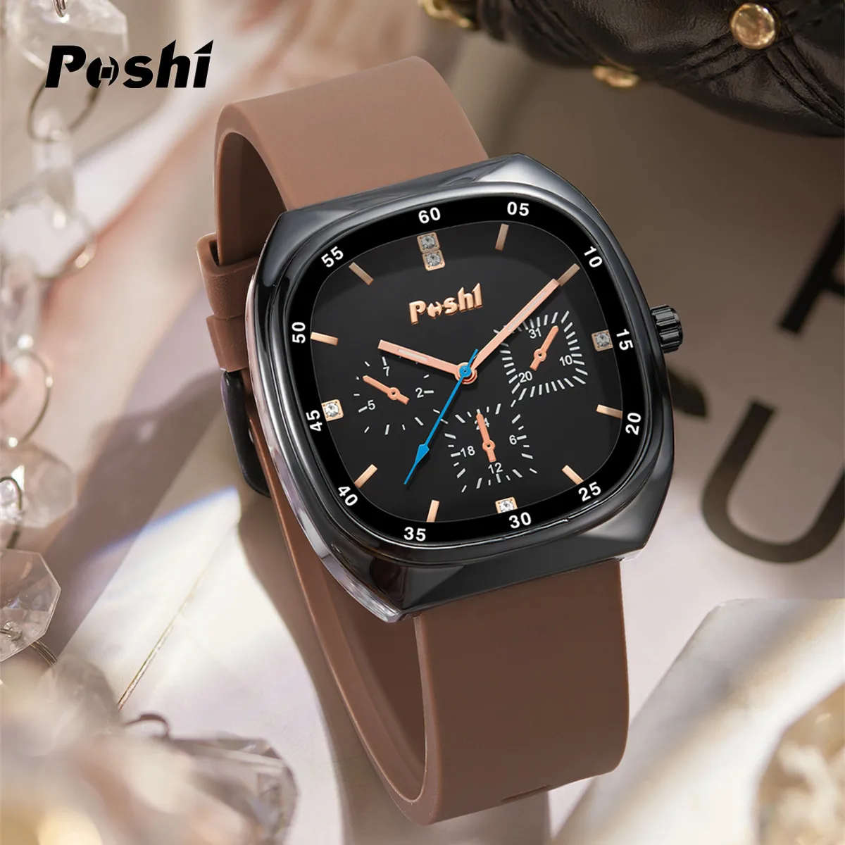 POSHI 959 Quartz Watch Fashion Casual Ladies Dress Bracelet Top Sale Women\'s Wathes Silicone Strap The Best Gift with Box