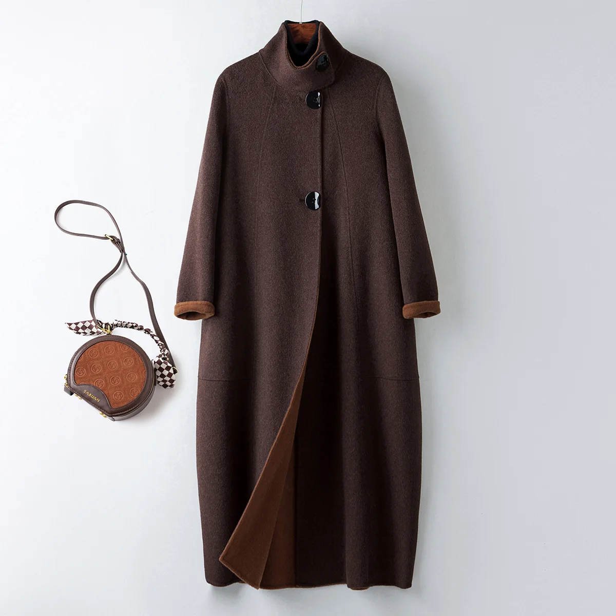 

Loose Thin Woolen Cashmere Coat Women Winter Stand up Collar Warm Casual Outerwear Females
