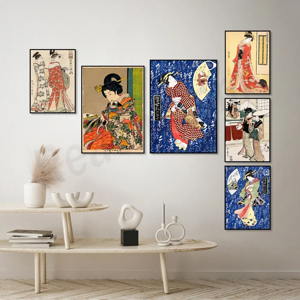 Japanese Geisha - Kyosai Eisen Japanese art, Ukiyoe posters, Asian decoration, Japanese women, kimono, geisha illustrations,