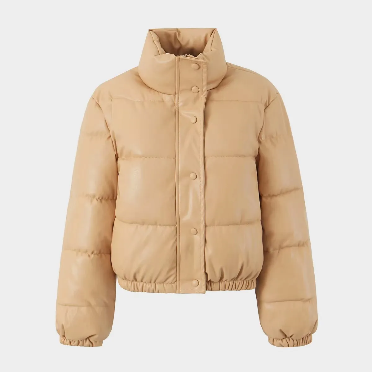 سترة شتوية نسائية سميكة دافئة معطف نسائي عصري من جلد البولي يوريثان بياقة واقفة سترة خبز دافئة قصيرة #6