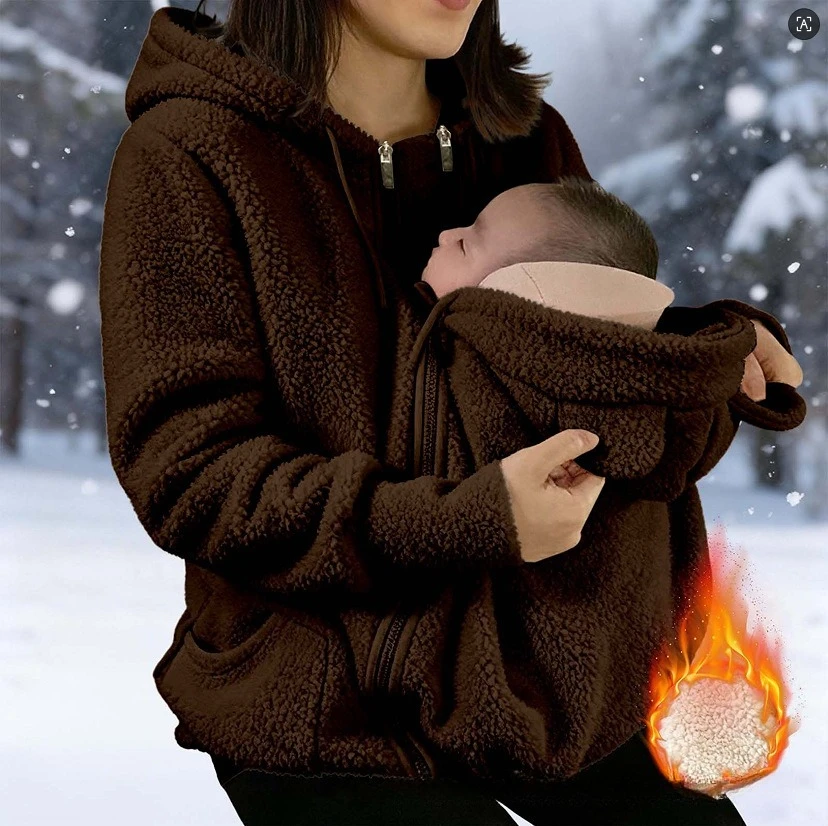 Maternity Jacket Autumn and Winter Lamb Wool Zipper Cardigan Sweater Women's Fleece Thickened Parent-child Clothing