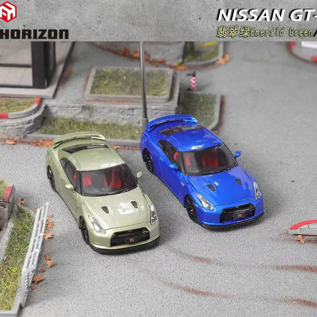 Spot FH 1:64 GT-R R35 tampa aberta, motor verde esmeralda, modelo de carro em liga