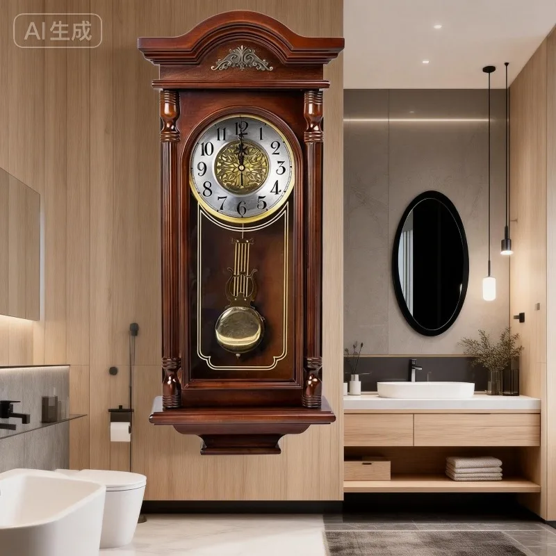 Vintage Wall Clock Living Room Solid Wood Pendulum Clocks Luxury Large Watches Bedroom Decoration Nordic Interior Accessories
