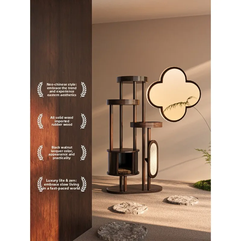 New Chinese-style all-solid wood cat rack black walnut cat villa