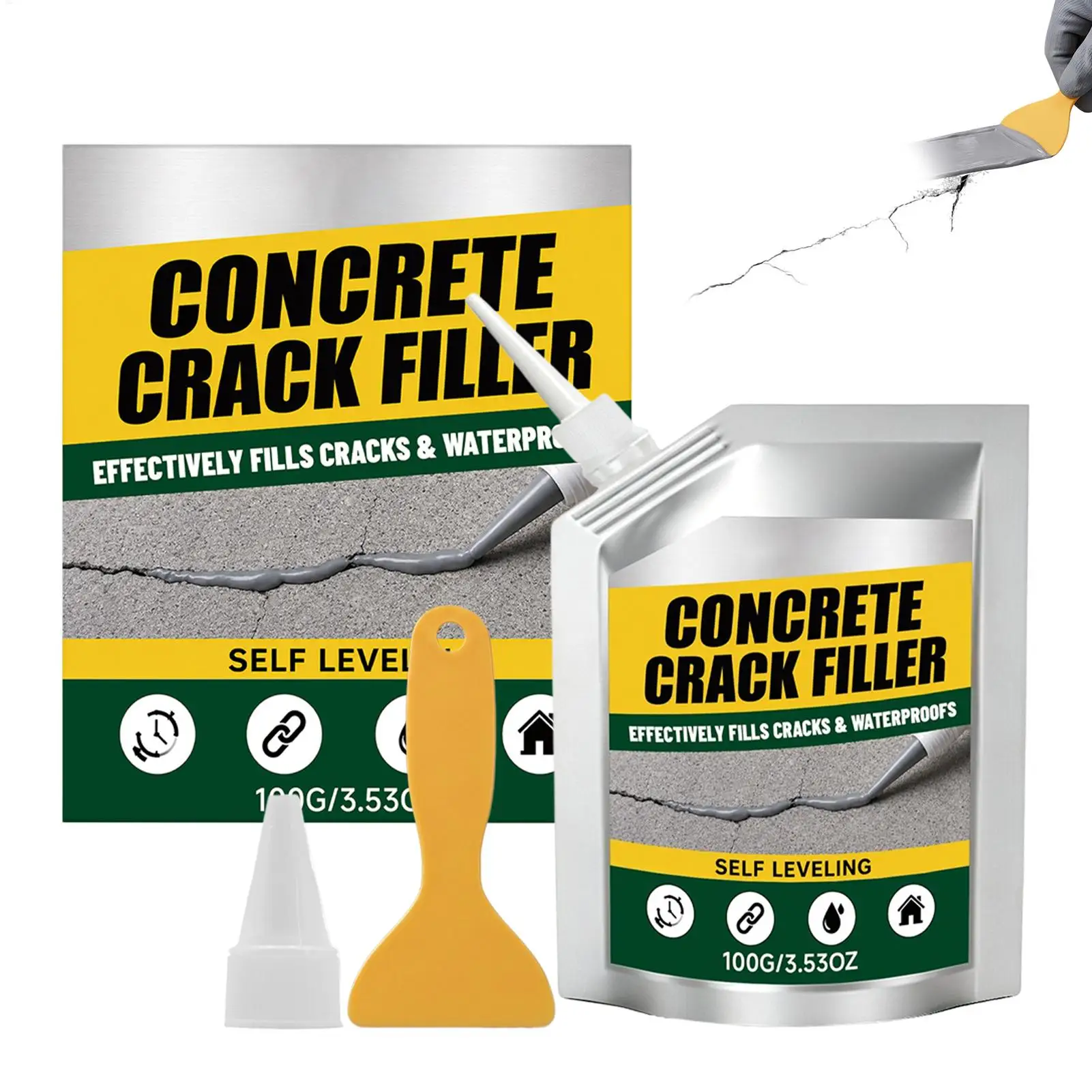 Self-Leveling Concrete Crack Filler Waterproof Strong Bond Joint Repair for Floor Wall Roof Basement Garage