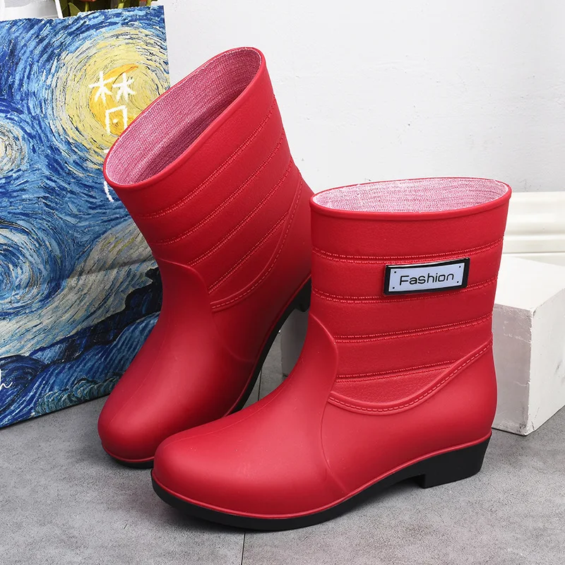 Women's Shoes 2023 Solid Color Mid- Calf Women Rubber Boots Style Rain Boots Non-slip Outside Working Shoes Water Ladies Shoes