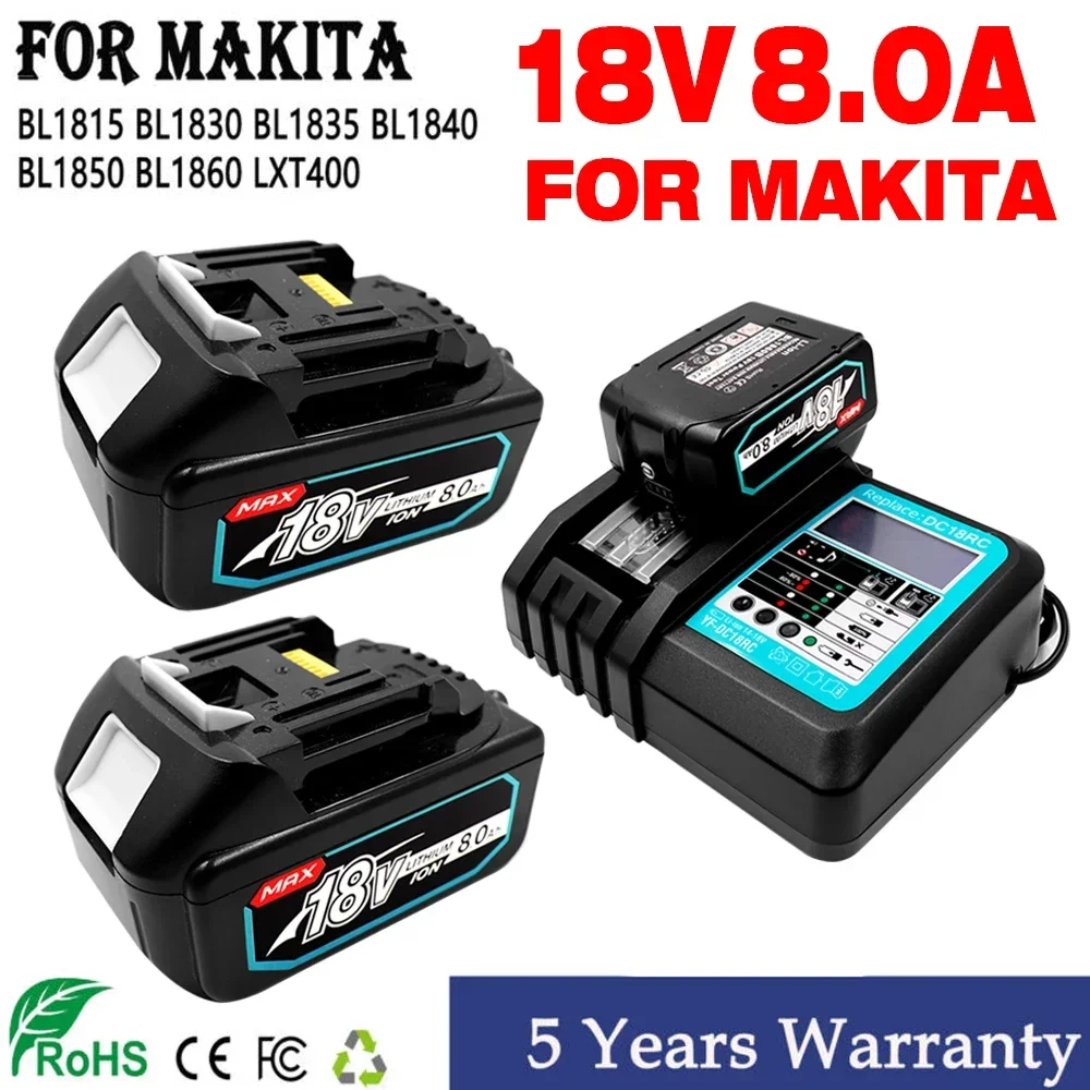 Makita 18V 6.0 8.0Ah Rechargeable Battery for Makita Power Tools with LED Li-ion Replacement LXT BL1860 1850 Volt 6000mAh