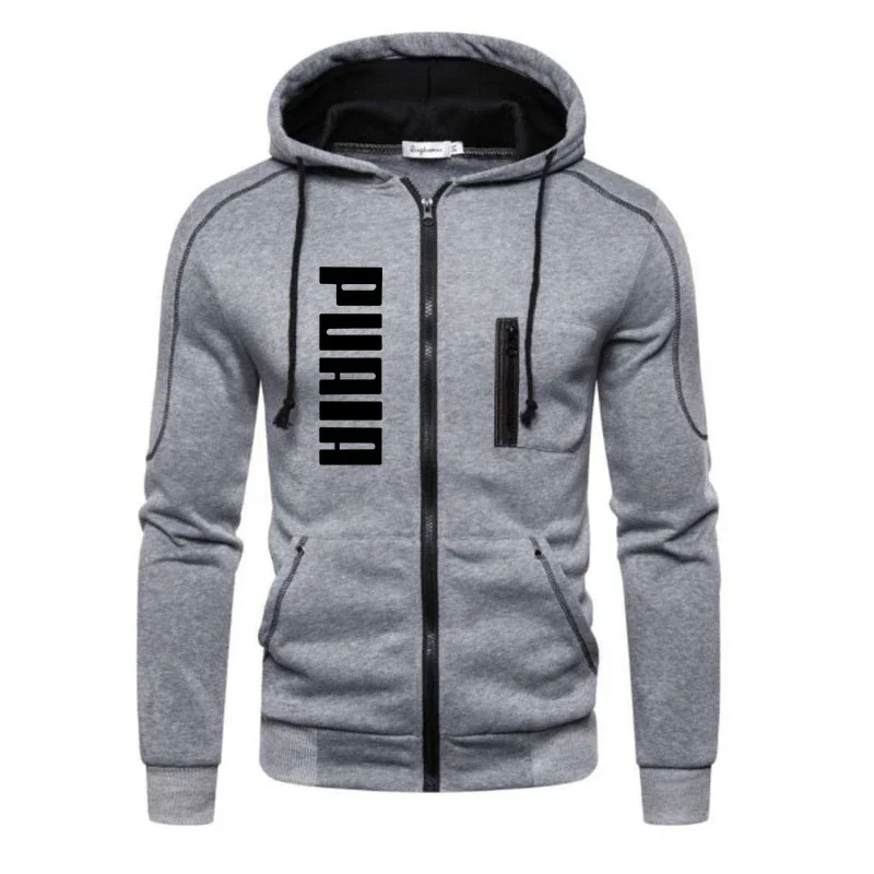 Men\'s Jackets Fashion Hoodies Long Sleeve Zipper Hoodie Hooded Fleece Sweatshirts Casual Sports Men Clothing Plus Size Black Whi