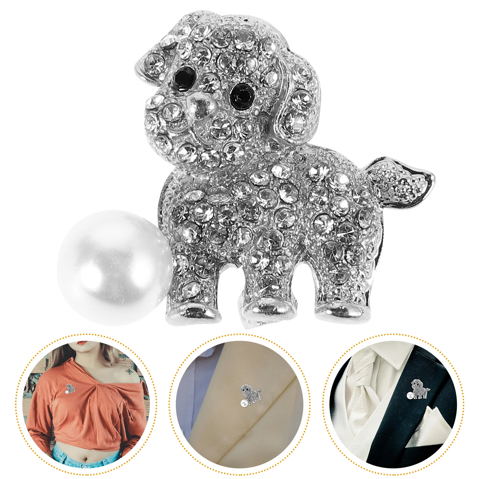 

Alloy Rhinestone Dog Brooch Pin Elegant Suit Coat Accessory for Business Meeting Wedding Animal Pins