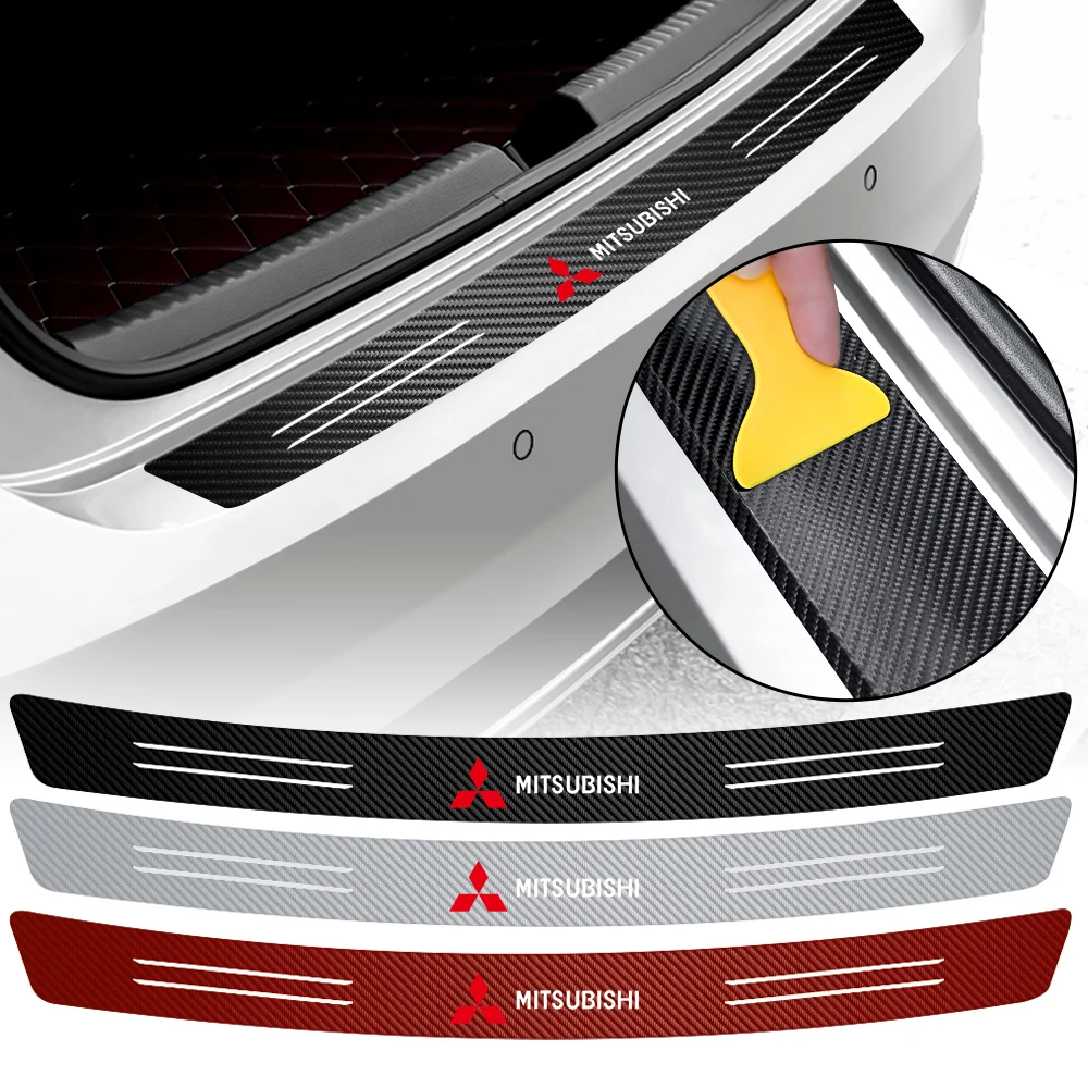 1Set Carbon Fiber Logo Rear Bumper Trunk Protective Sticker for Mitsubishi Space Star Lancer 9 Outlander Xl Eclipse Cross Asx