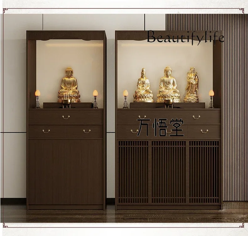 Solid Wood Buddha Shrine Clothes Closet Altar Chinese Shrine Altar Simple Retro God of Wealth Cabinet