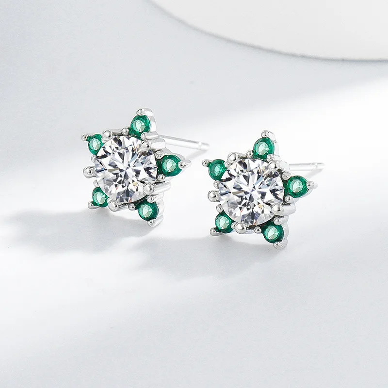 

925 Sterling Silver Star Simple Green Zirconium Elegant High-end Light Luxury Stud Earrings