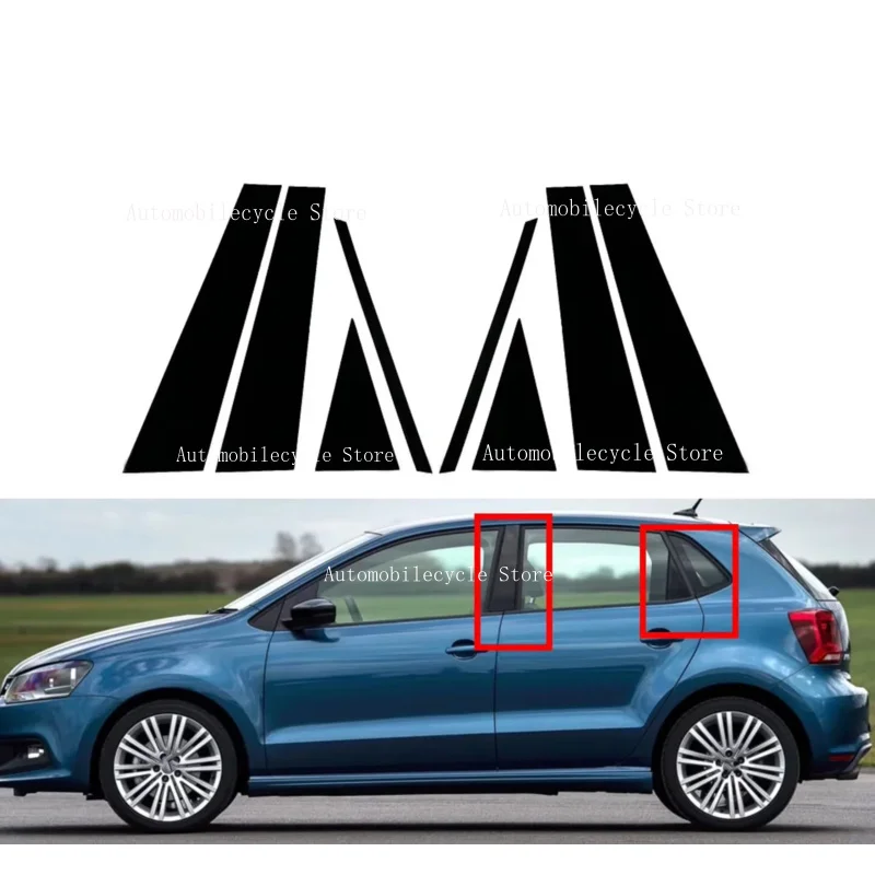 8PCS Glossy Black Pillar Posts Fit For Volkswagen VW Polo 5-door Hatchback 2019-2023 Window Moulding B C Center Sticker Cover