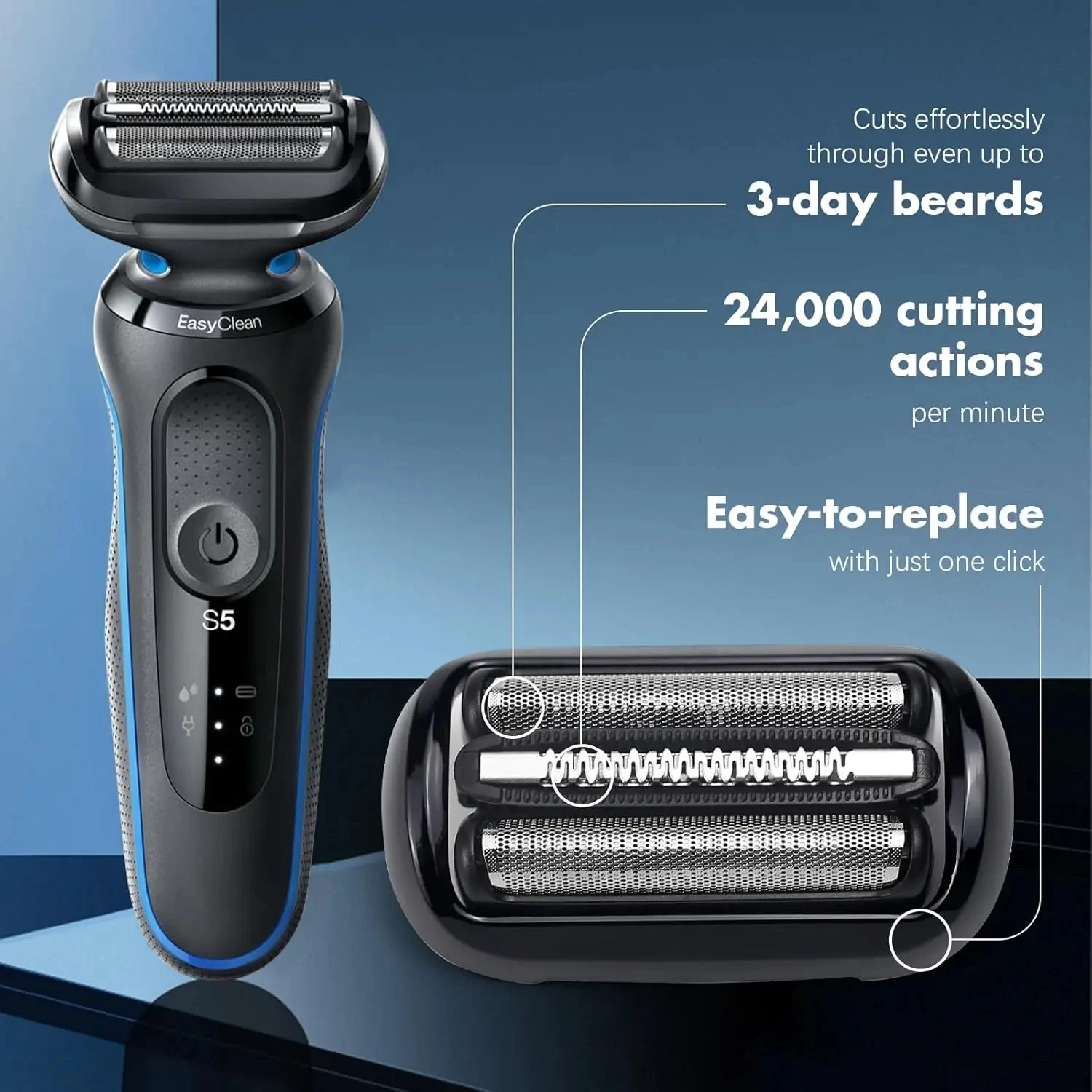 Suitable for 53B Replacement Head Compatible with 5/6 Series Electric Shavers 5018s, 5020s, 5031s, 5050cs, 6020s, 6072cc, Black