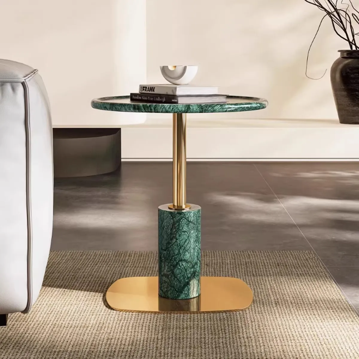 Light Luxury Natural Marble Coffee Table-High-End Small Modern Metal Frame Living Room Bedroom Balcony Cafe Tea Corner Table