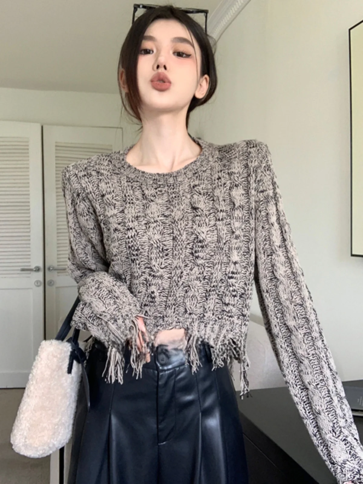 

Women's round Ne Knitwear ort Base Layer Sweater Winter New Sle Warmth Hole Design Autumn Spring Seasonal Top