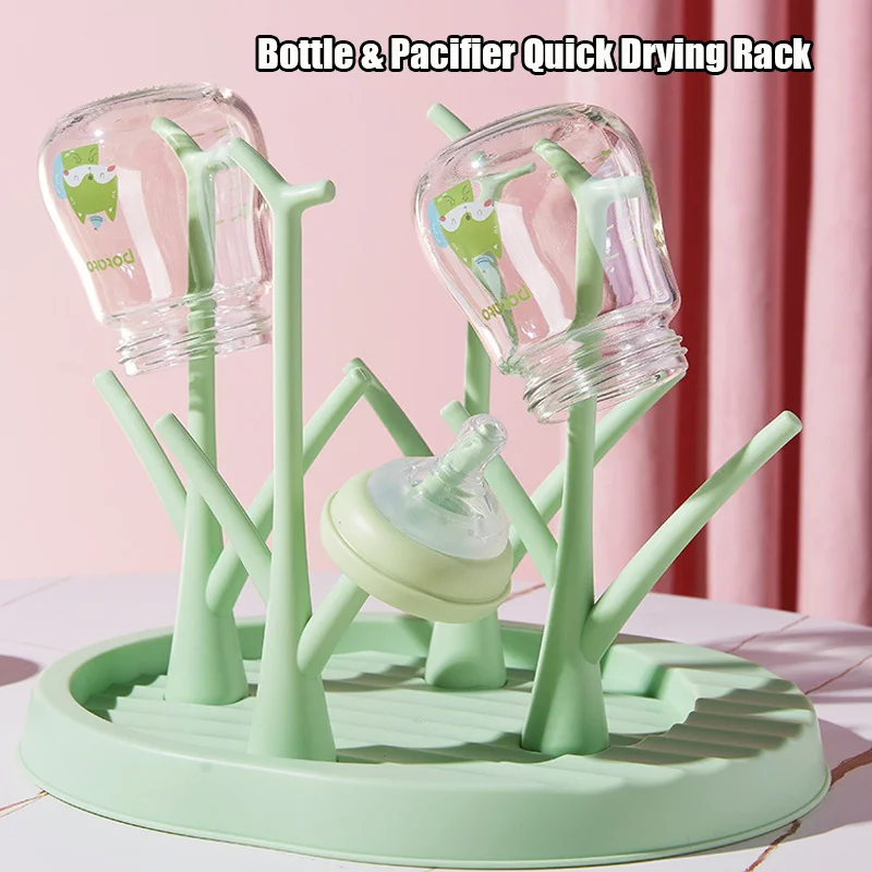 Baby Bottle Nipples Drying Rack Detachable Branch Shape Bottle Cleaning Dryer Holder With Drainer Base Baby Accessories