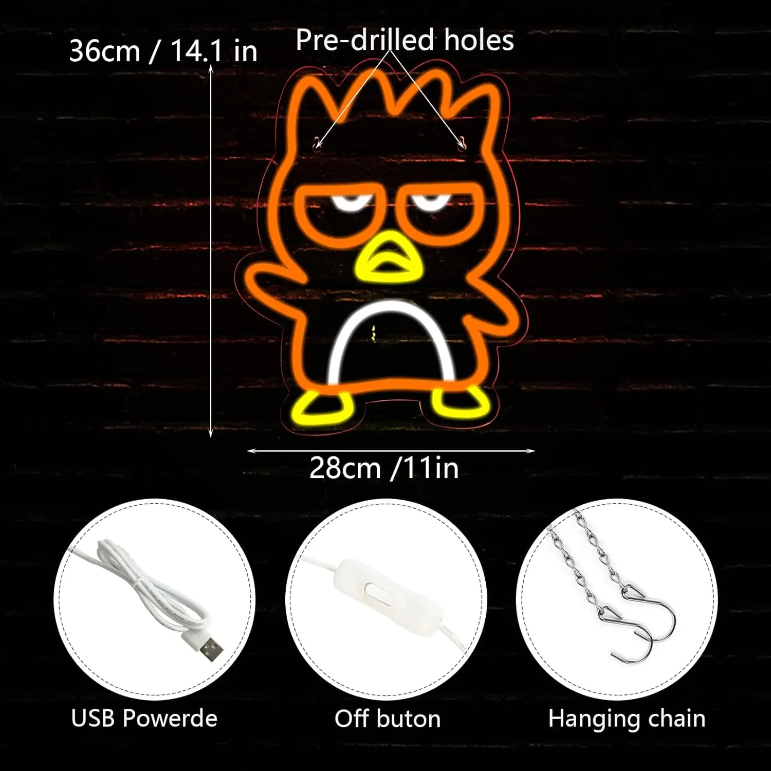 Anime Cool Penguin Neon Sign USB Powered LED Neon Light for Children's Room Home Class Room Dorm Gaming Room Wall Decor Kid Gift