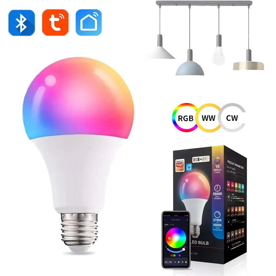 Tuya E27 Lampadine a Led Bluetooth Lampadina Intelligente 220V 110V 9W RGB Lampada a Led Dimmerabile Vita Intelligente App di Controllo per l'arredamento della camera da letto