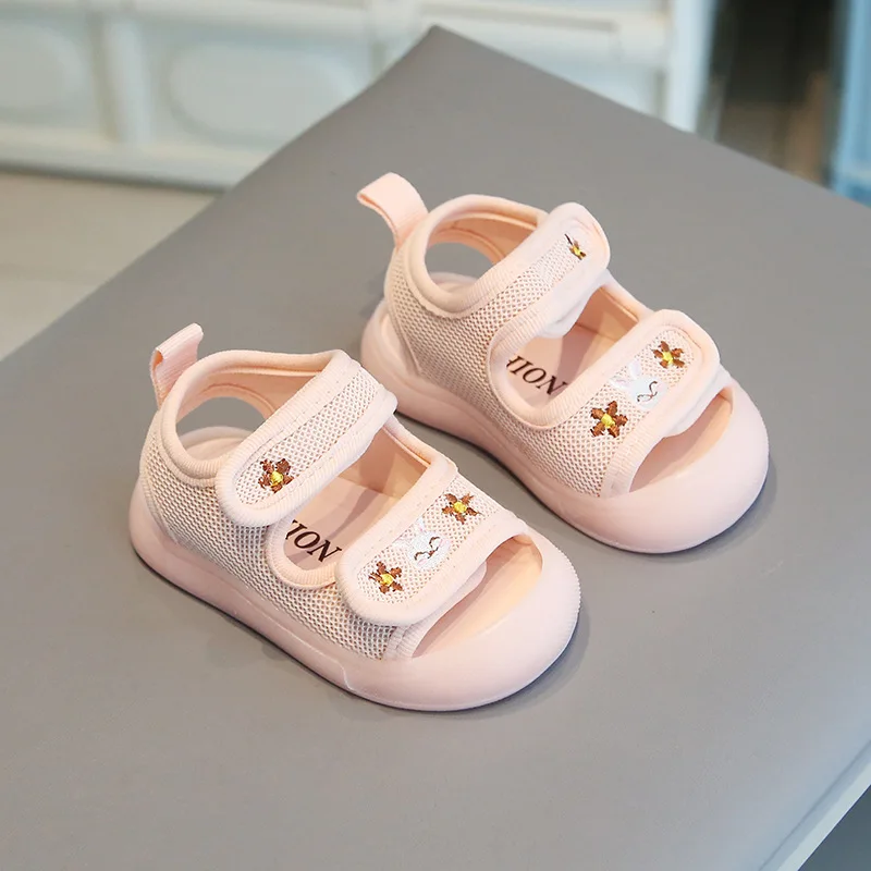 Baby Infant Soft Sole Summer Sandals Mesh Breathable Embroidered Flower Children Walking Shoes Breathable Non Slip Kids Sandals