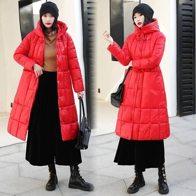 2025 New Womens Hooded Long Parka Winter Jacket Casual Loose Down Cotton Coat Parkas Female Loose Thick Warm Snow Wear Overcoat