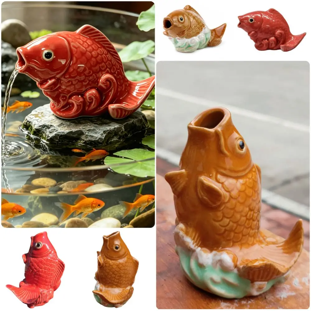 Multicolor Carp Garden Statue Wear Resistant Outdoor Use Pond Fountain Decor Toilet Bolt Cap Ceramic Fountain Nozzle Sprinkler