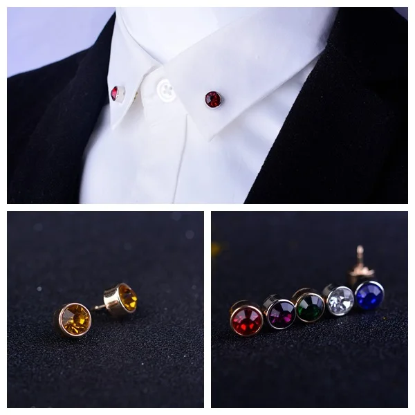 i-Remiel Korean Men\'s Brooch Collar Pin Crystal Rhinestone Pins and Brooches Lapel Studded Pin Buckle Shirt Collar Accessories