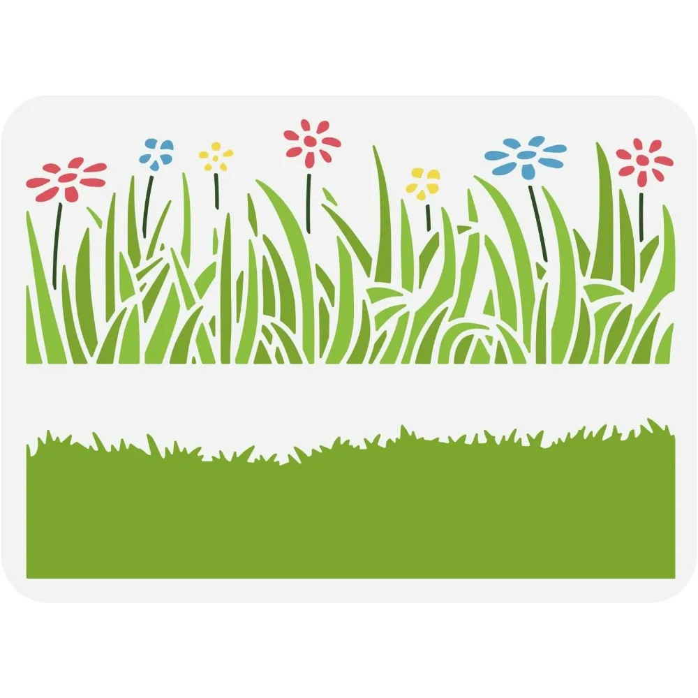 Grass Field Stencil 8.3x11.7inch Grass Stencil Flowers Drawing Wild Flowers Stencil Template Border Large Hollow Out