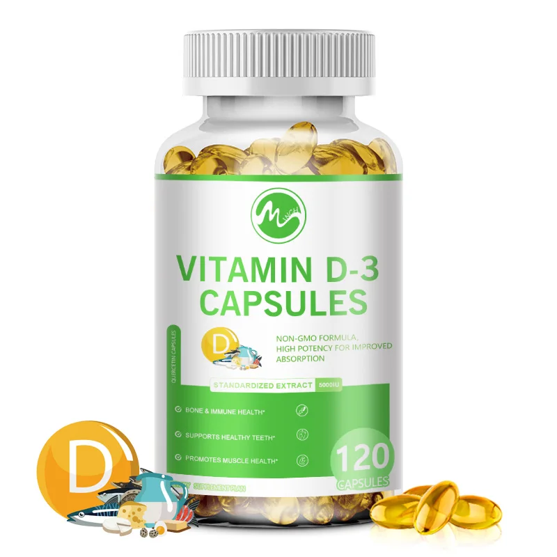 50000 IU Vitamin D3 Capsules - Support Brain Heart Joint Bone Skin Hair Nail Health Antioxidant Support Immunity Boost GMP