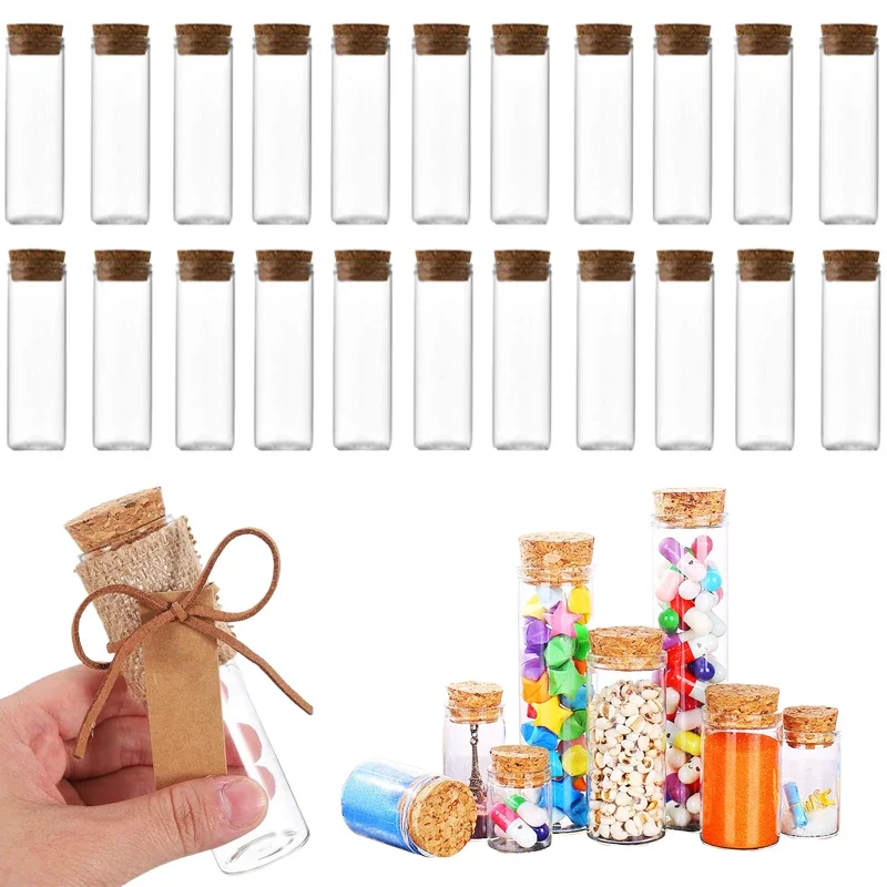 Flacons en verre à bouche droite transparente, HI avec liège, flacons de Press, bouteille de tube à essai pour bricolage, fleurs séchées, décoration de mariage, 10-100ml, 20 pièces