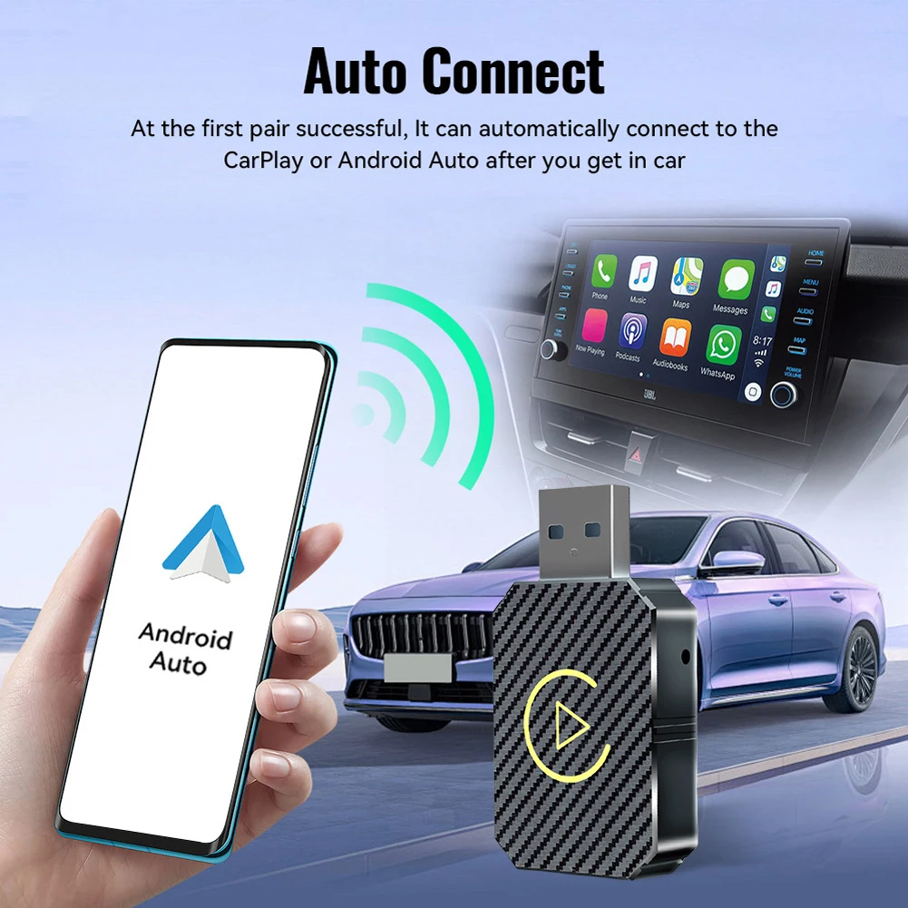 Wireless Carplay Android Auto Adapter Plug&Play USB Car Dongle BT Wireless Dongle for OEM Wired CarPlay/Andriod Auto Cars