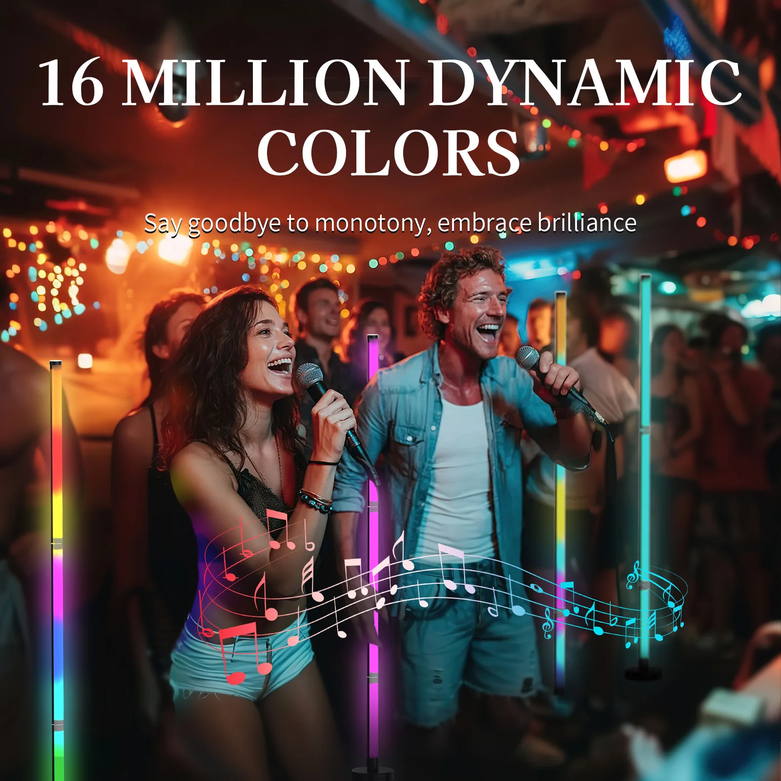 RGB LED Floor Lamp with Dual control, Adjustable Brightness&16 Million Color Music Sync USB Powered for Gaming Party Bedroom