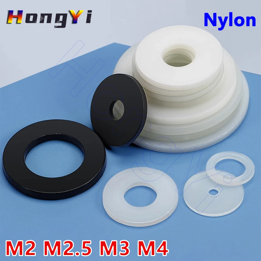 Inner Dia 2 2.5 3 4mm White Black Plastic Nylon Flat Washer Plane Spacer Insulation Gasket Ring Thickness 0.5 0.8 1 2mm