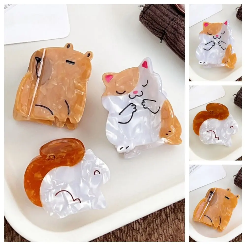 Personalized Cat Capybara Hair Clip Cartoon Creative Acetate Kitty Hair Claw Headwear Fashion Squirrel Hairpin Girls