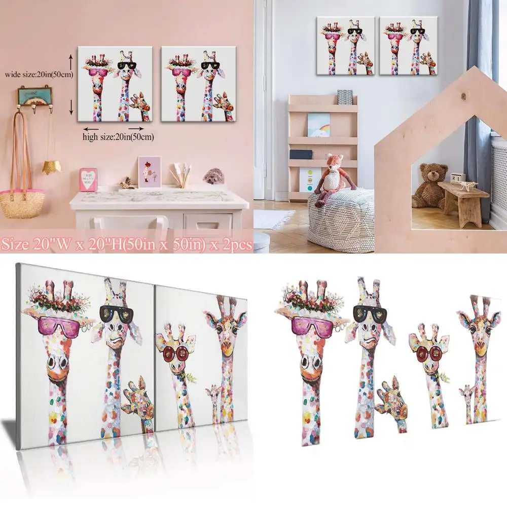 

Charming Giraffe Family Cartoon Artwork - Framed Wall Decor for Kids' Rooms and Nurseries