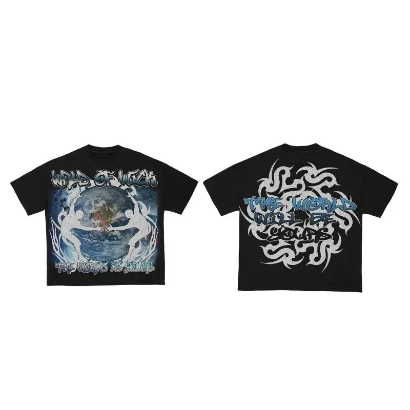 تي شيرت صيفي أمريكي مطبوع عليه حروف الرسوم المتحركة بأكمام قصيرة لـ Y2k Harajuku Fashion Couple بلوزة فضفاضة غير رسمية