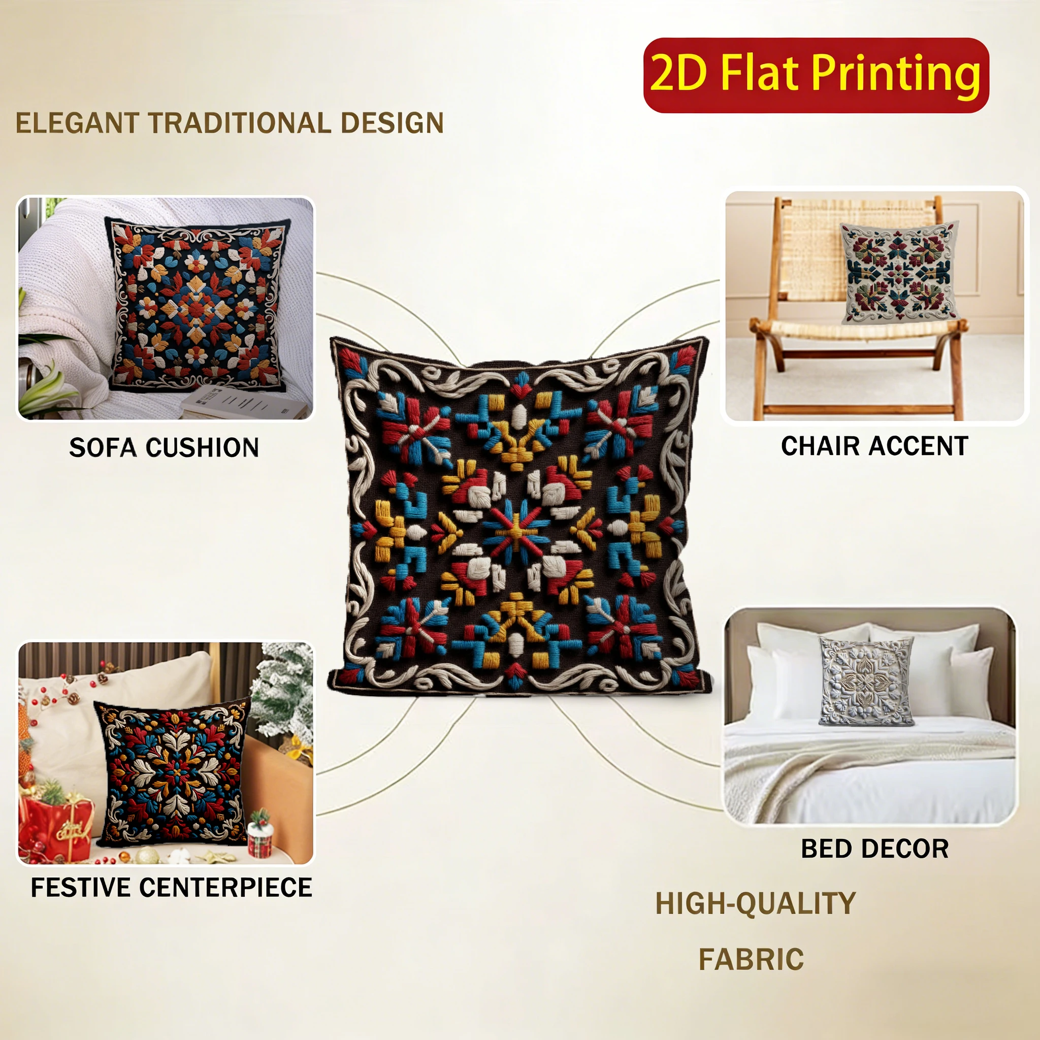 2D Colorful Floral Patterned Embroidered Pillow Covers Pattern Cushion Cover Suitable For Sofa Bedroom Car Pillow Cover
