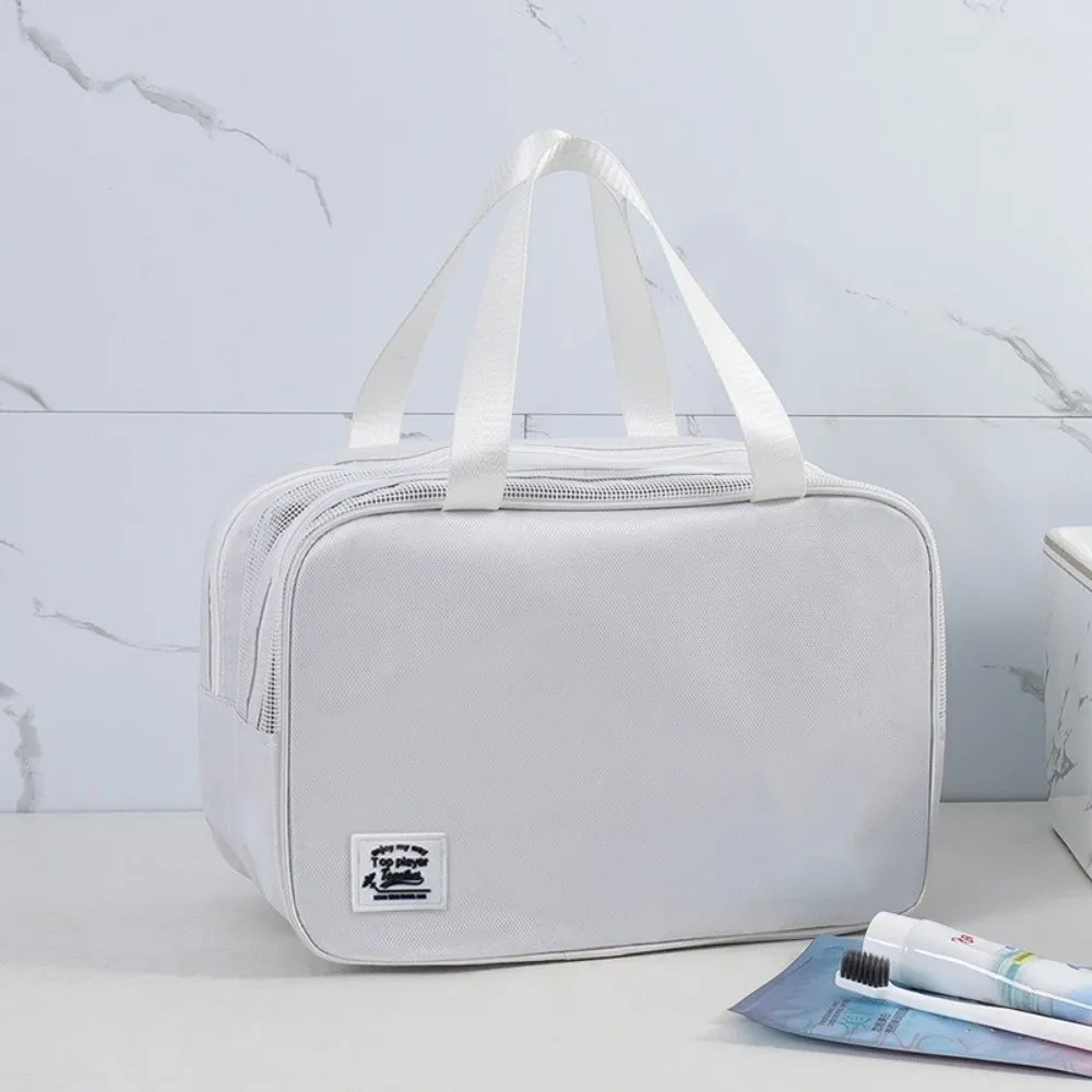 Solid Color Handheld Cosmetic Bag Large Capacity Oxford Cloth Pouches Bag Organizer Thickened Multi-layered Make Up Pouch Bag